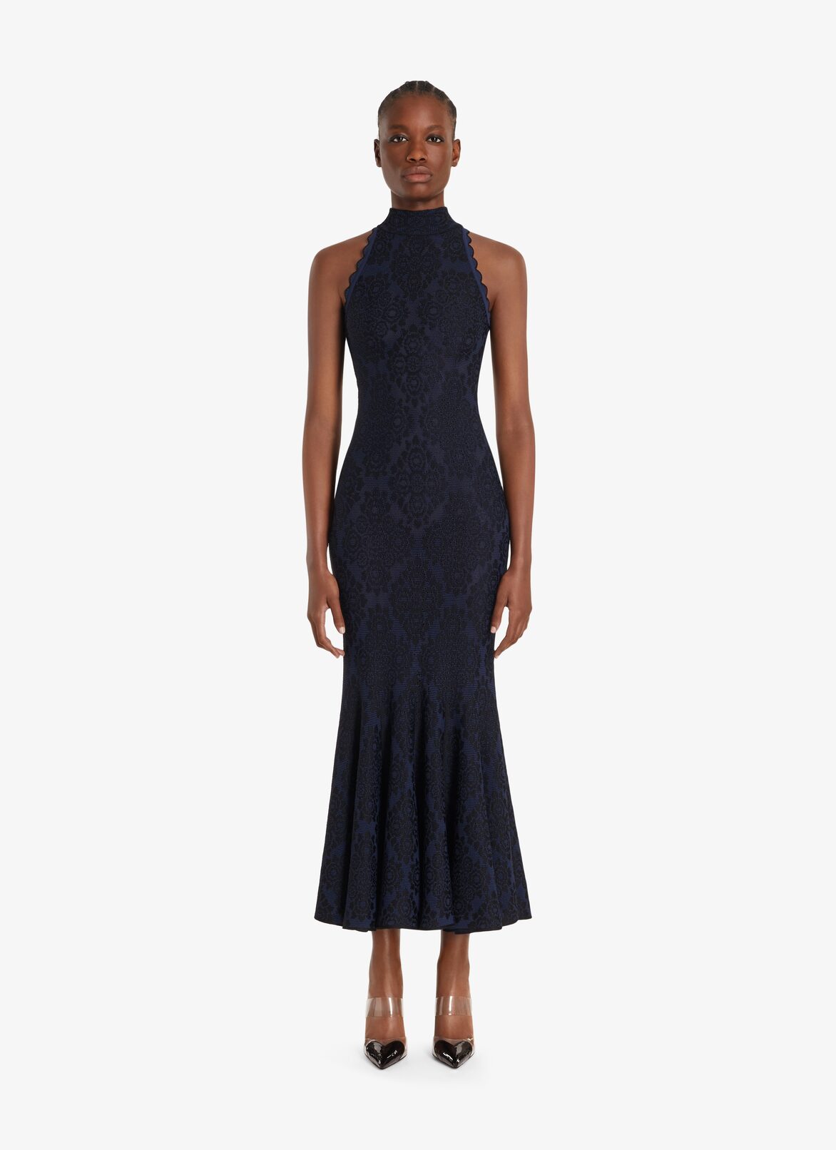 Lingerie long dress ALAÏA MARINE/BLACK LINGERIE LONG DRESS